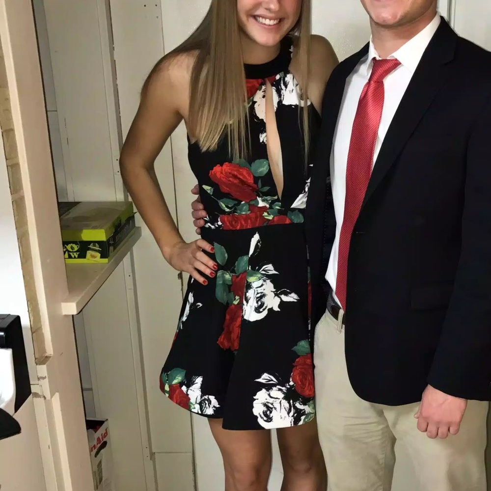 floral high neck formal dress